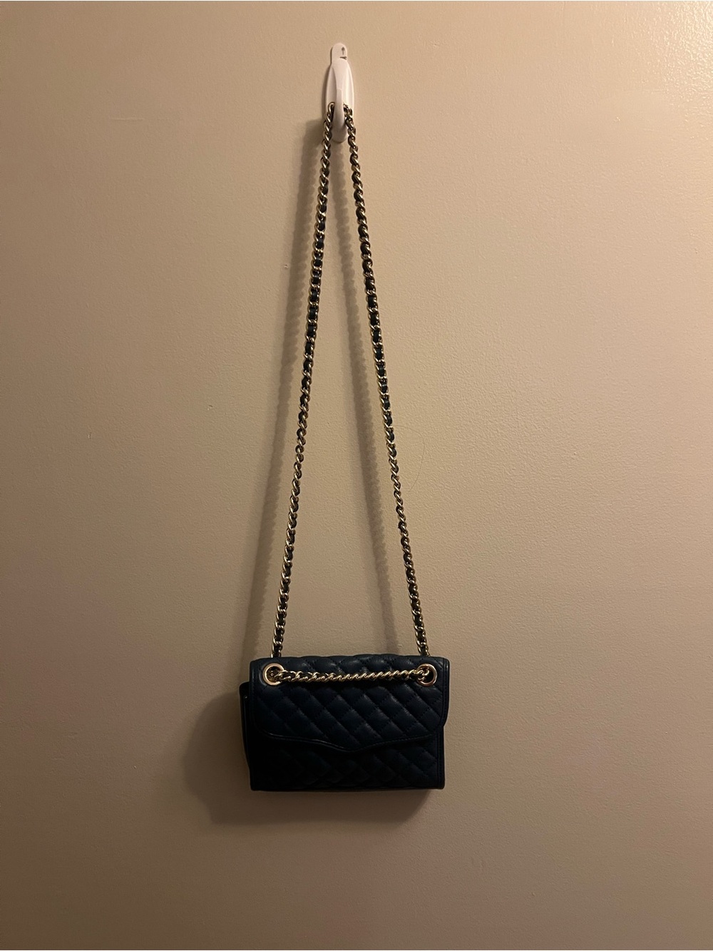 Rebecca Minkoff Quilted Navy Crossbody with Gold Chain - Picture 2 of 5